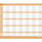 Calendrier hebdomadaire en orange et blanc. Les chiffres et les lignes structurent la feuille. Les mois sont indiqués à droite.