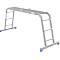 Aluminum ladder with platform. U-shaped, with blue feet and the lettering KRAUSE.