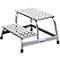 Silver two-step step stool with diamond plate surface and black rubber feet. Text: KRAUSE.