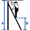 Schematic of a person climbing a ladder, with markings for height measurements.
