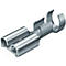 Geïsoleerde zilverkleurige metalen contrastekker met twee cilindrische opnames en een U-vormige connector.