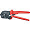 Krimptang met rode handgrepen en zwarte kop. Op de kop staat “KNIPEX 97 52 06”.