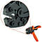 Zwarte krimptang, oranje handvat, detailweergave met afmetingen 0,5-6 mm².