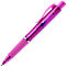 Ein violetter Faber-Castell Poly Ball View Kugelschreiber mit Clip vor weißem Hintergrund.
