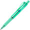 Mintgrüner, transparenter Faber-Castell Kugelschreiber mit geriffelter Griffzone vor weißem Hintergrund.