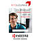 Advertisement with text: 'KYOLOUGE' and 'The latest information about KYOCERA'. A man smiles in front of the computer.