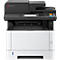Schwarz-weißer Kyocera-Multifunktionsdrucker, vorne, Detailansicht. Das Bedienfeld zeigt einen Bildschirm, Tasten und einen USB-Anschluss.
