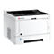 Weißer Kyocera ECOSYS P2235dn Drucker mit schwarzem Papiereinzug. Aufkleber mit dem Energy Star Logo und der Aufschrift 'ECOSYS P2235dn'.