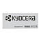 Graue Verpackung mit dem Kyocera-Logo, darunter Barcode und Symbole.