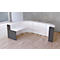 L-toonbank Faro, 4 eenheden, hoek 90°, melamine coating, ABS randen, B 3250 x D 2320 H 1120 mm, wit/antraciet 