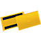 Two yellow rectangles with black stripes and smooth surface, slightly overlapping.