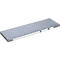 Grey, rectangular cable tray with holes and white stripes.