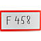 White sign with red frame. It says "F458" in black letters.