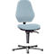 Light blue office chair with backrest, seat, armrests and black frame. The seat height is adjustable.