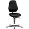 Black office chair, ergonomically shaped, adjustable in height and tilt.