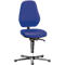 Blue, padded office chair on a black, star-shaped base. Seat height is adjustable.