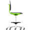 An ergonomic office chair in green, gray and silver from the side.