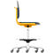 Yellow and grey office chair with wheels, seen from the side.