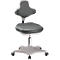 Gray office chair with ergonomic backrest and seat, castors, and adjustable-height column.