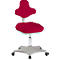 A red ergonomic office chair with a white-grey frame, castors and height-adjustable backrest.