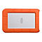 Externe Festplatte in Orange und Silber. Die Marke LACIE ist abgebildet.