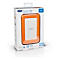 Un disque dur LaCie Rugged Mini orange et blanc dans une boîte blanche. Inscription : 4TB.