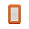 Disque dur externe orange avec un centre blanc et le logo "LACIE".