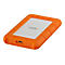 Disque dur externe orange avec une surface blanche et le logo 'LACIE'. Texte : 'design by neil poulton'.
