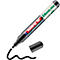 Ein schwarzer Edding 50 Paint Marker mit geöffneter Kappe, zeichnet eine schwarze Linie. Auf dem Marker steht "Edding 50 paint marker".