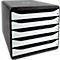 Ladebox BIG-BOX PLUS, A4+ formaat, 5 halfopen laden met uittrekstop, verzonken greep &amp; etikethouder, zwart-wit