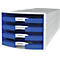 Ladebox HAN Impuls 2.0, 4 schuifladen, A4-formaat, stapelbaar, open, grijs/blauw