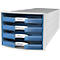 Ladebox HAN Impuls 2.0, 4 schuifladen, A4-formaat, stapelbaar, open, grijs/transparant-blauw