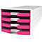 Ladebox HAN Impuls 2.0, 4 schuifladen, A4-formaat, stapelbaar, open, wit/pink