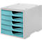 Ladebox styro® styroswing, 5 lades, uittrekstop &amp; verzonken greep, stapelbaar, B 270 x D 340 x H 255 mm, polystyreen, grijs-aqua