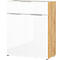 Ladekast, met 1 lade en 2 deuren, glazen front en bovenblad, B 830 x D 420 x H 1020 mm, Navarra eik/wit