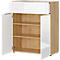 Ladekast, met 1 lade en 2 deuren, glazen front en bovenblad, B 830 x D 420 x H 1020 mm, Navarra eik/wit