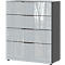 Ladekast, met 4 laden, glazen front en bovenblad, B 830 x D 420 x H 1020 mm, grafiet/zilvergrijs