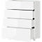 Ladekast, met 4 laden, glazen front en bovenblad, B 830 x D 420 x H 1020 mm, wit