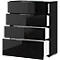Ladekast, met 4 laden, glazen front en bovenblad, B 830 x D 420 x H 1020 mm, zwart