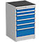 Ladekast Treston, 6 laden, afsluitbaar, B 715 x D 715 x H 1100 mm, staal, lichtgrijs RAL 7035/blauw RAL 5007
