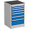 Ladekast Treston, 7 laden, afsluitbaar, B 715 x D 715 x H 1100 mm, staal, lichtgrijs RAL 7035/blauw RAL 5007