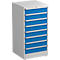 Ladekast Treston, 9 laden, afsluitbaar, B 715 x D 715 x H 1400 mm, staal, lichtgrijs RAL 7035/blauw RAL 5007