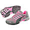 Grey and pink Puma safety shoes, with laces, sole and logo. The background is white.