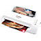White Olympia A296 Plus laminator, laminating photos. Photos are inserted at the top and bottom.