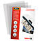 Product image of laminating pouches and packaging with information. Printed texts include "Fellowes" and "Capture 125".