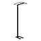 Lampadaire LED noir minimaliste avec une tête plate et une base en U, sur fond blanc.