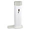 Tour blanche avec connexion USB. Couvercle gris en haut, base plate en bas.