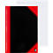 Black notebook with red border and grid paper. The spine and corner are highlighted in red.