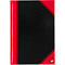 Black notebook with red border and diagonal corner, brand logo.