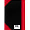 Black notebook with red spine, red border, and barcode.